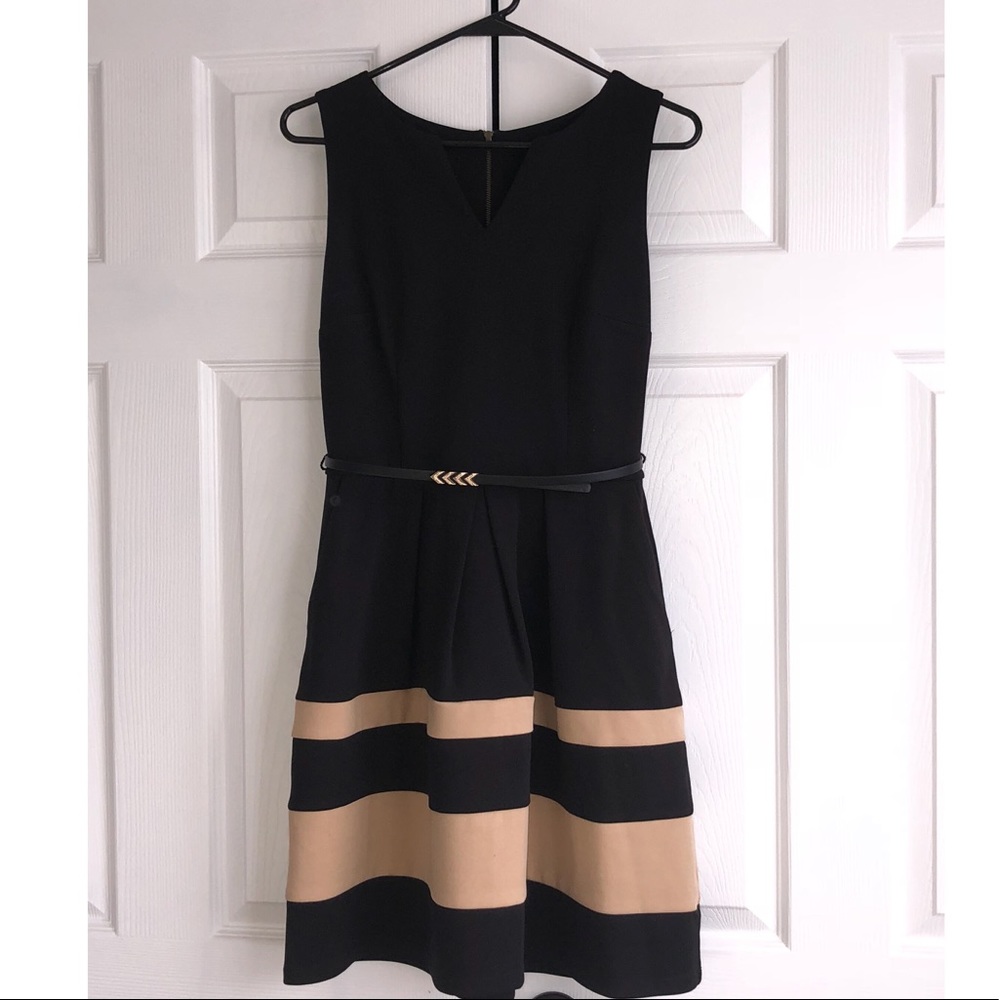 Iz Byer Black & tan dress.